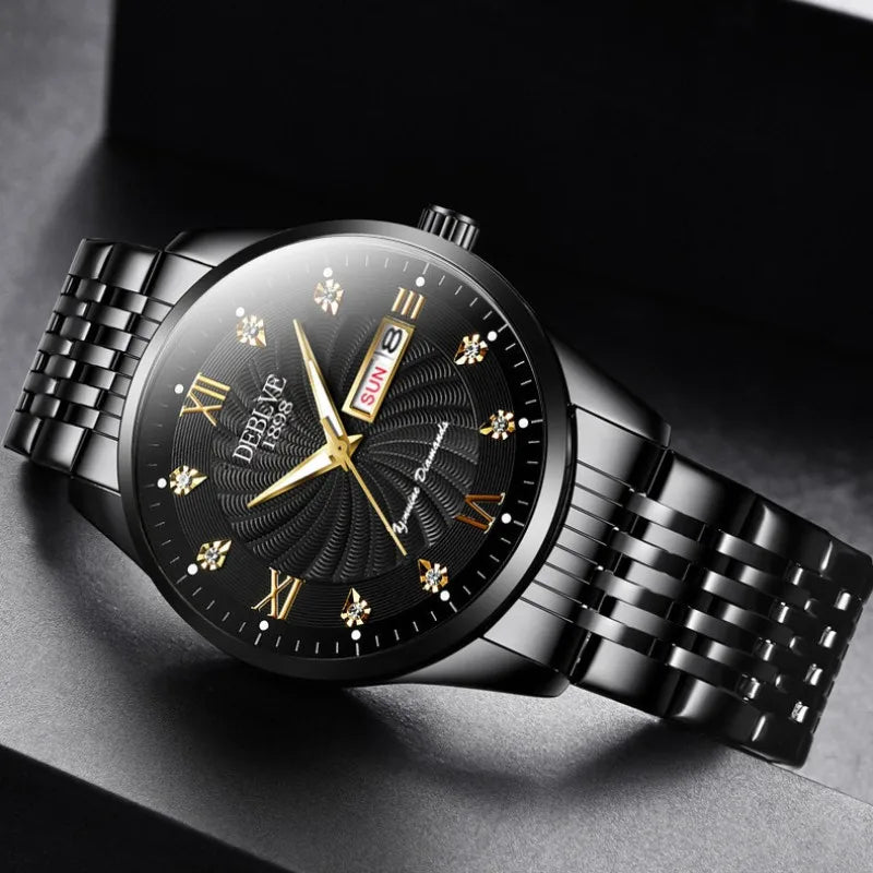 Men's Business Leisure Watch Steel Belt Calendar Night Light Quartz Watch