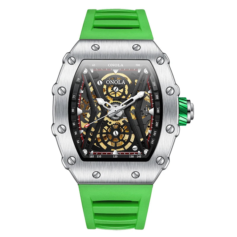 ONOLA Original Design Watch Mechanic Watches Men Top Luxury Fashion Casual Luminous Square Skeleton Clock Men Automatic Watch