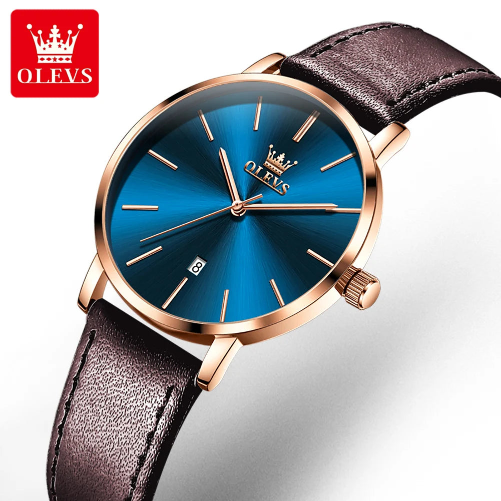 OLEVS 5869 Woman Watch Ultra Thin Waterproof Original Quartz Watch for Women Minimalist Elegant Leather Strap Ladies Wrist Watch