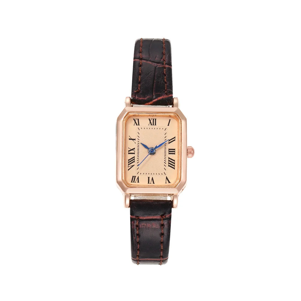 New women's watch with retro Roman blue needle scale design, simple and fashionable square watch, quartz watch