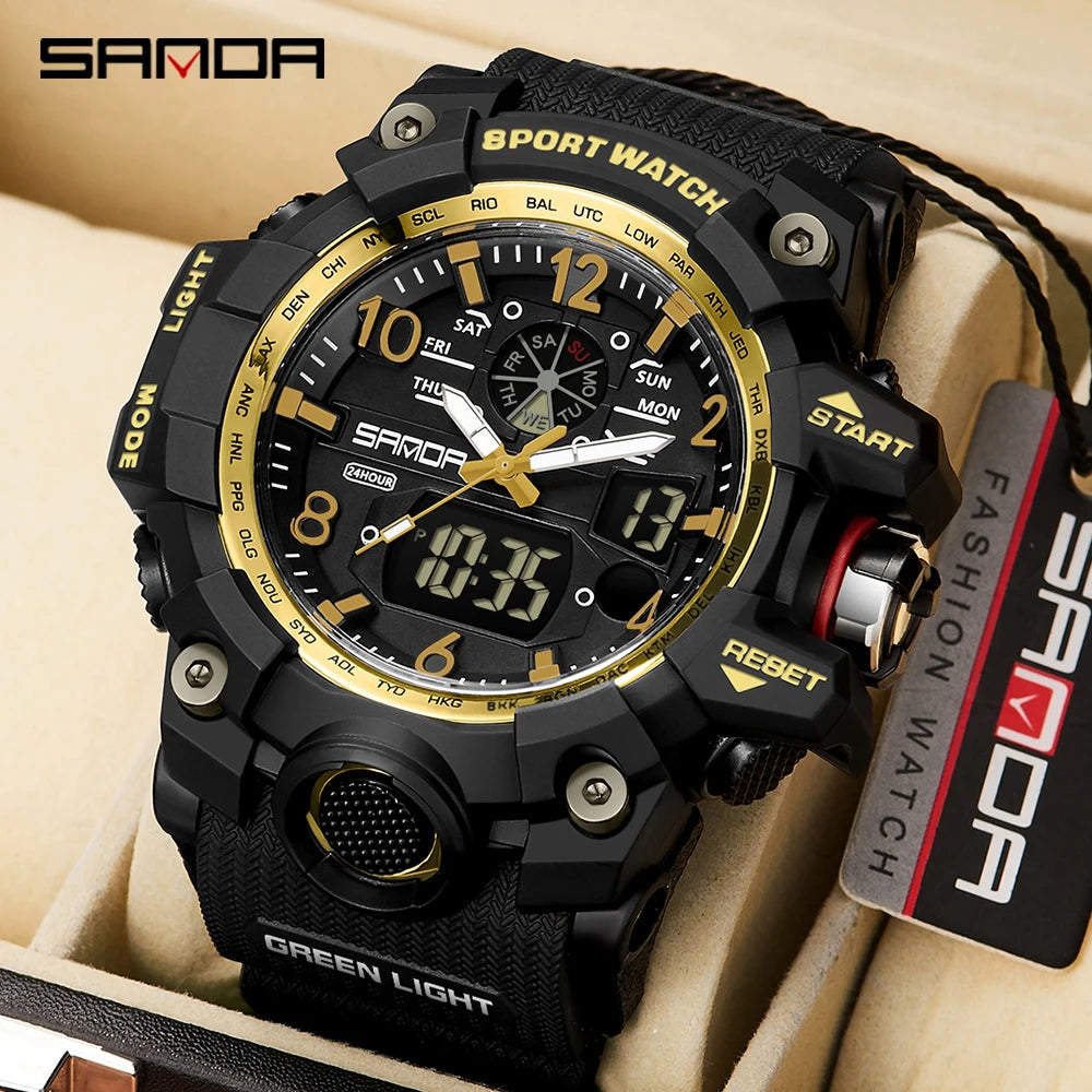 SANDA 3169 Top Brand Sports Men's Watches Military Quartz Watch Man Waterproof Wristwatch for Men Clock Shock Relogios Masculino