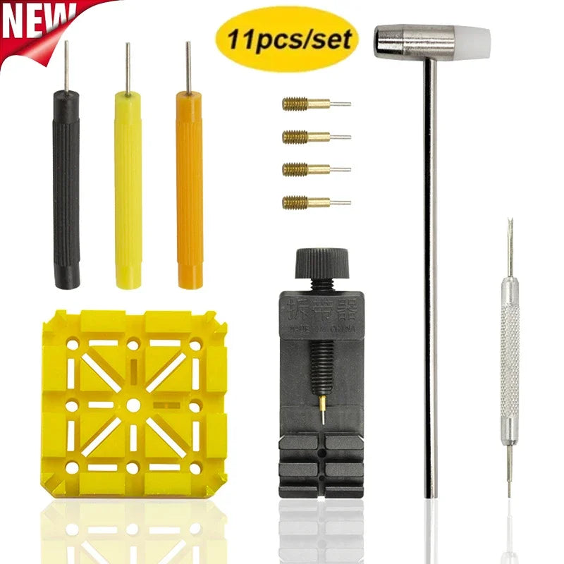 11 Pcs Watch Repair Tool Set Watch Link Band Slit Strap Bracelet Chain Pin Remover Adjuster Tool Kit for Professional Watchmaker