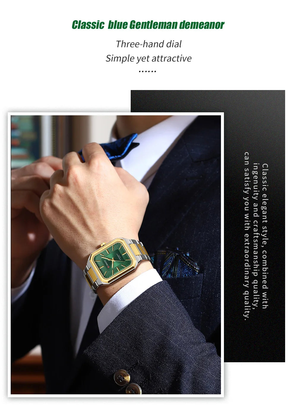 CURREN NEW Stainless Steel Strap Vintage Rectangle Dial Quartz Watches for Men Luminous Hands Waterproof