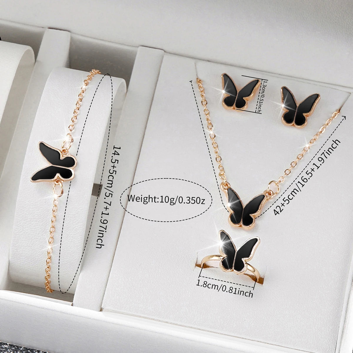 6PCS/Set Women's Watch Fashion Rhinestone Leather Band Quartz Watches Butterfly Jewelry Set(Without Box)