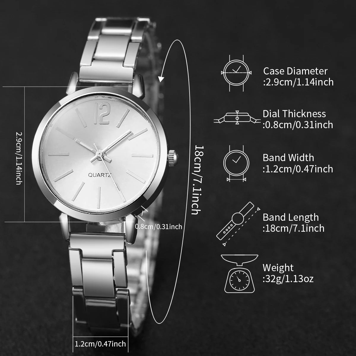 6PCS/Set Women's Watch Fashion Steel Band Quartz Watches Diamond Bracelets Set（Without Box）