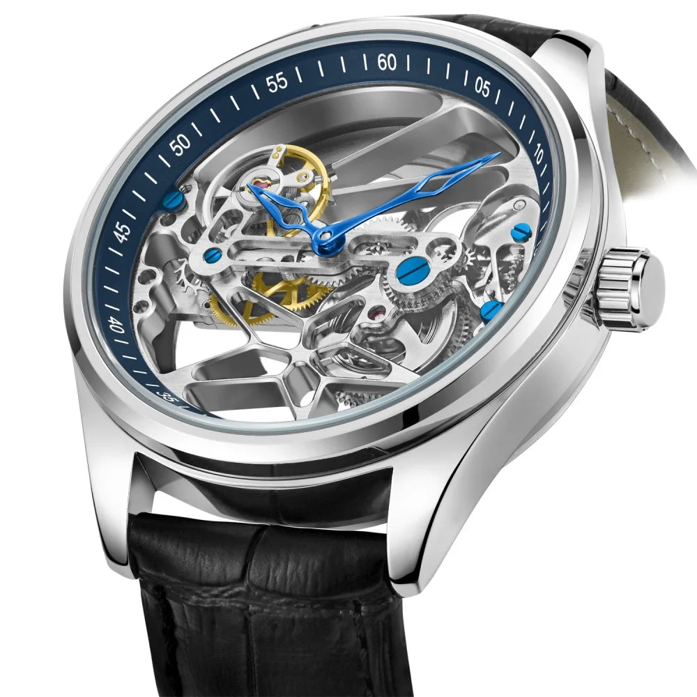 High-End Men's Mechanical Watch, Hollow Design, Round Dial, Fashionable Business Casual Waterproof Double-Sided Hollow Fully Automatic Mechanical Watch for Men, the First Choice for Valentine's Day Gifts