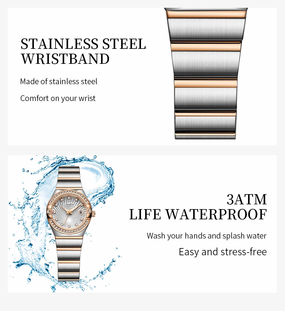 Sunkta Woman Watch LIGE Fashion Luxury Elegant Retro Diamond Simple Stainless Waterproof Casual Calendar Quartz Women's Watches