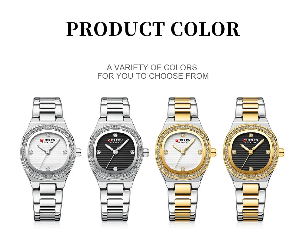 CURREN Fashion Casual Quartz Wristwatches for Women Simple Dress Watch Ladies Stainless Steel Bracelet with Luminous Hands