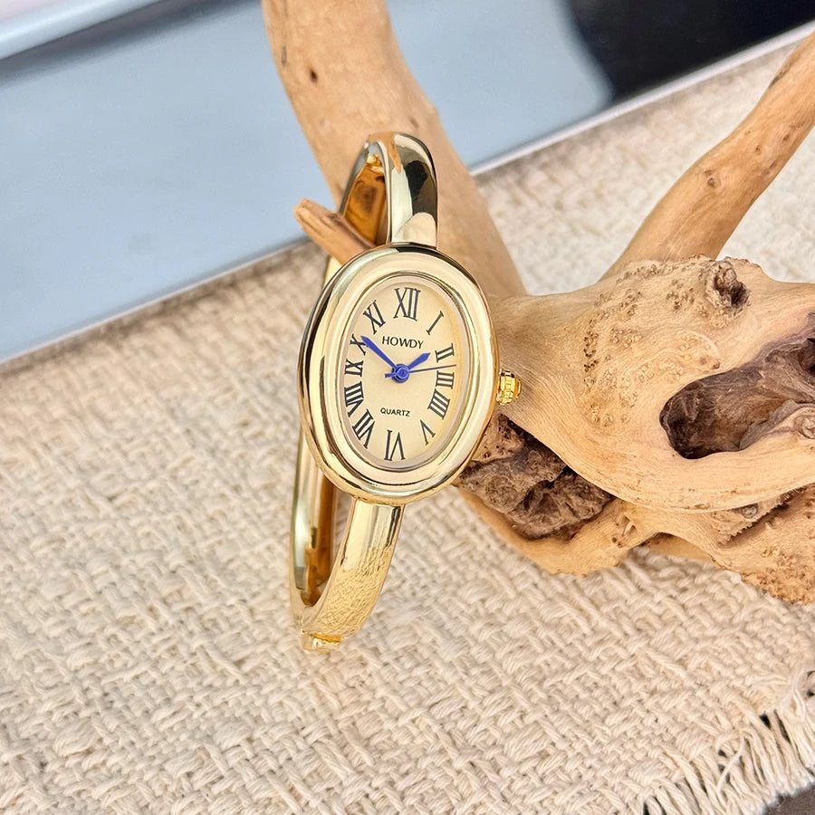 Elegant Roman Numeral Dial Quadro French Style Ladies Quartz Watch Bрасlet with Oval Bath Alloy Band Slimming High-End Sensation