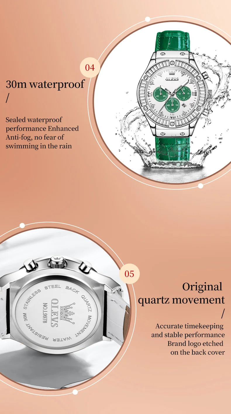 OLEVS Analog Quartz Watch for Women Leather Strap Waterproof Luxury Elegant Ladies' Watches Business Luxury Ladies Wristwatch