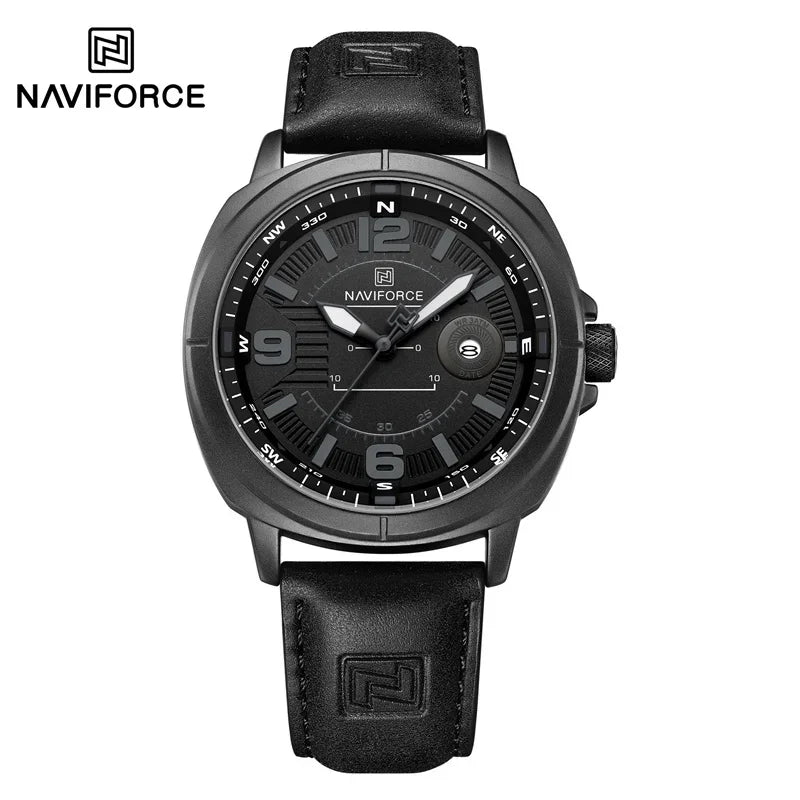 NAVIFORCE Men Quartz Watch 3ATM Waterproof Shockproof Genuine Leather Casual New Style Fashionable Daily Business Wrist Watch