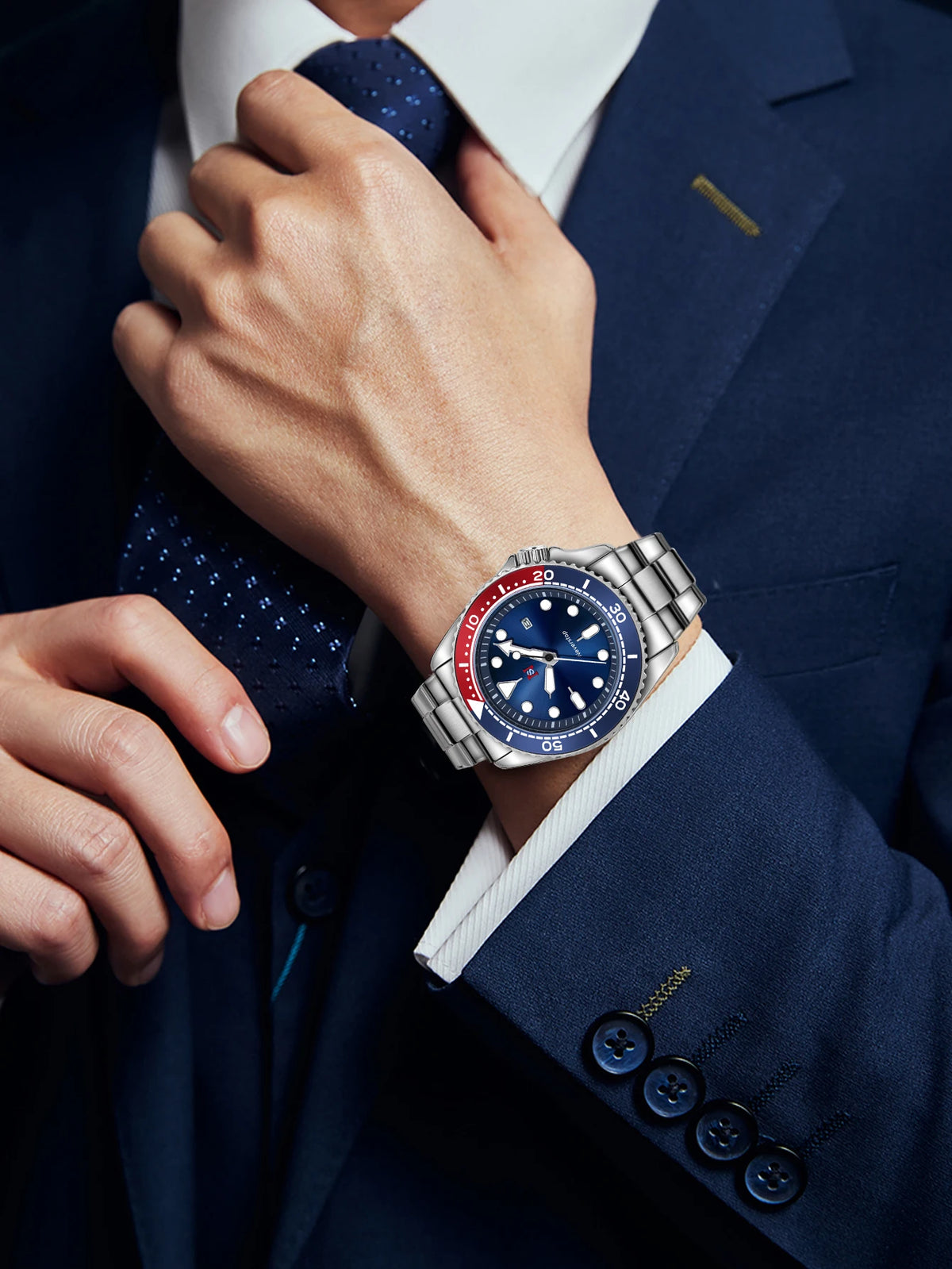 NS Mens Sports Watch | Multi-Color High-Contrast Dial and Markers Ceramic Bezel Stainless Steel Band Versatile Style