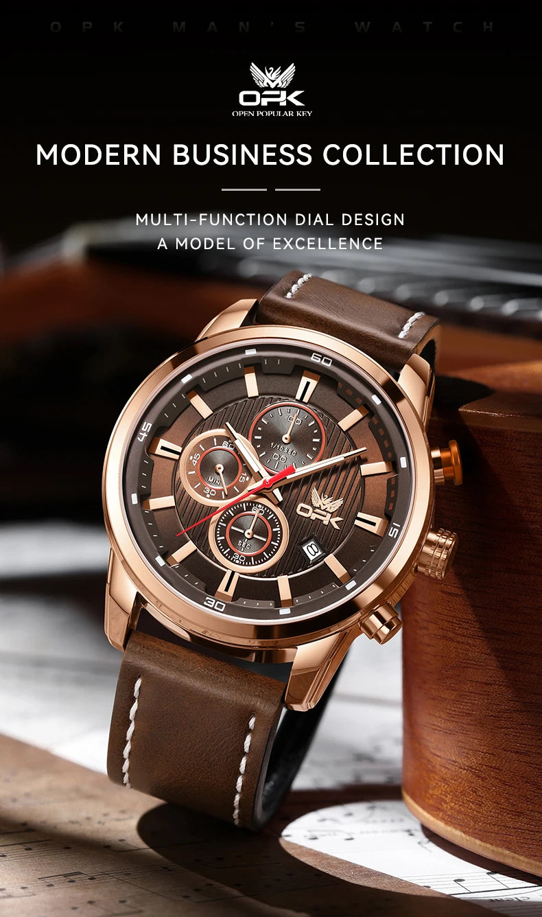 OPK 6083 Classic Quartz Watch for Men Waterproof Sport Men's Watches Fashion Leather Strap Luminous Business Male Wristwatches