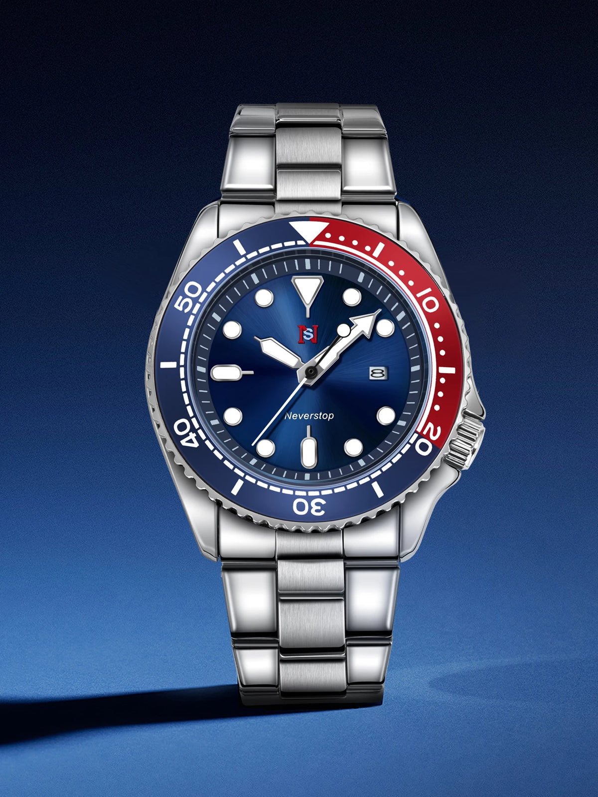 NS Mens Sports Watch | Multi-Color High-Contrast Dial and Markers Ceramic Bezel Stainless Steel Band Versatile Style