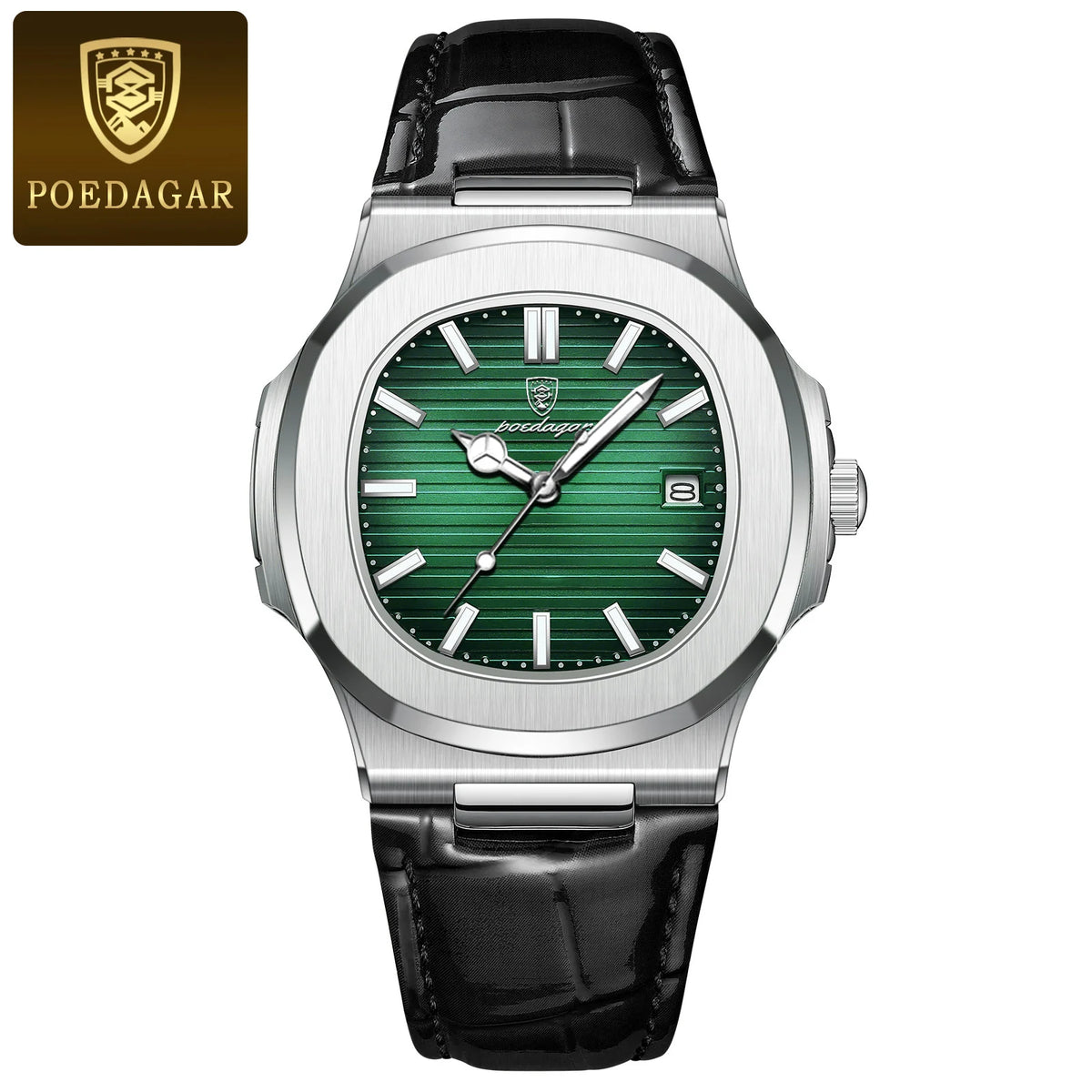 POEDAGAR Luxury Man Wristwatch Business Stainless Steel Quartz Men Watch Waterproof Luminous Date Square Men's Watches Clock+Box