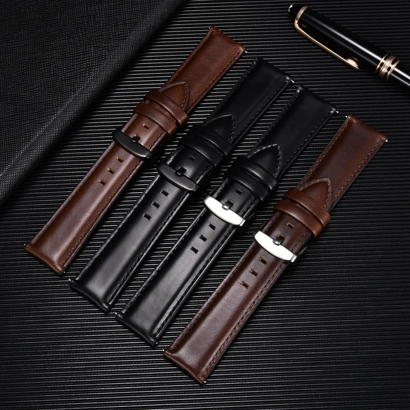 Business Genuine Leather Strap Quick Release Band Black Brown Calf Leather Men Retro Watchband 20mm 22mm