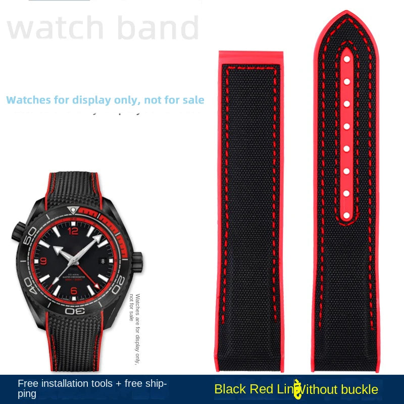 For Omega Planet Ocean 600 nylon strap 22mm AT150/007 quarter orange Seamaster 300 rubber strap curved waterproof men's bracelet