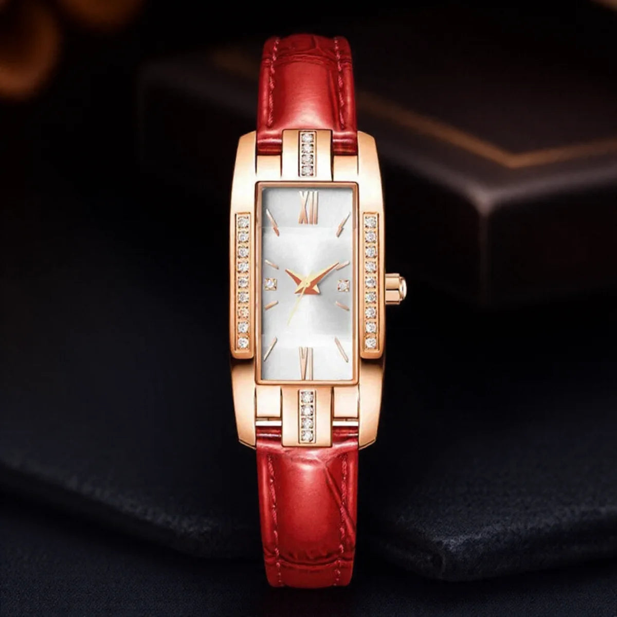 Elegant Women Baroque Rhinestone Quartz Watch Rectangle Analog Wristwatch Fashion Gift for Mom