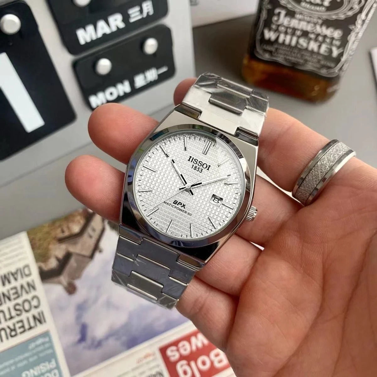 High-Quality Men's Quartz Watch, Luxury Business Style, Stainless Steel Strap, Mesh Dial, Date Function, Waterproof, Casual Daily Watch, Casual Business Wristwatch, Suitable for Daily Office and Party Use