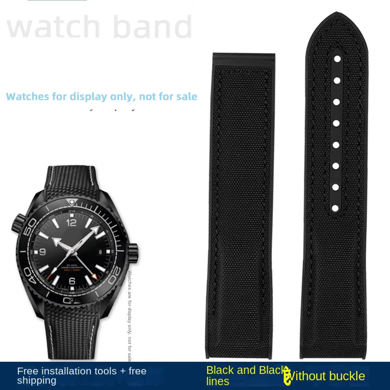 For Omega Planet Ocean 600 nylon strap 22mm AT150/007 quarter orange Seamaster 300 rubber strap curved waterproof men's bracelet