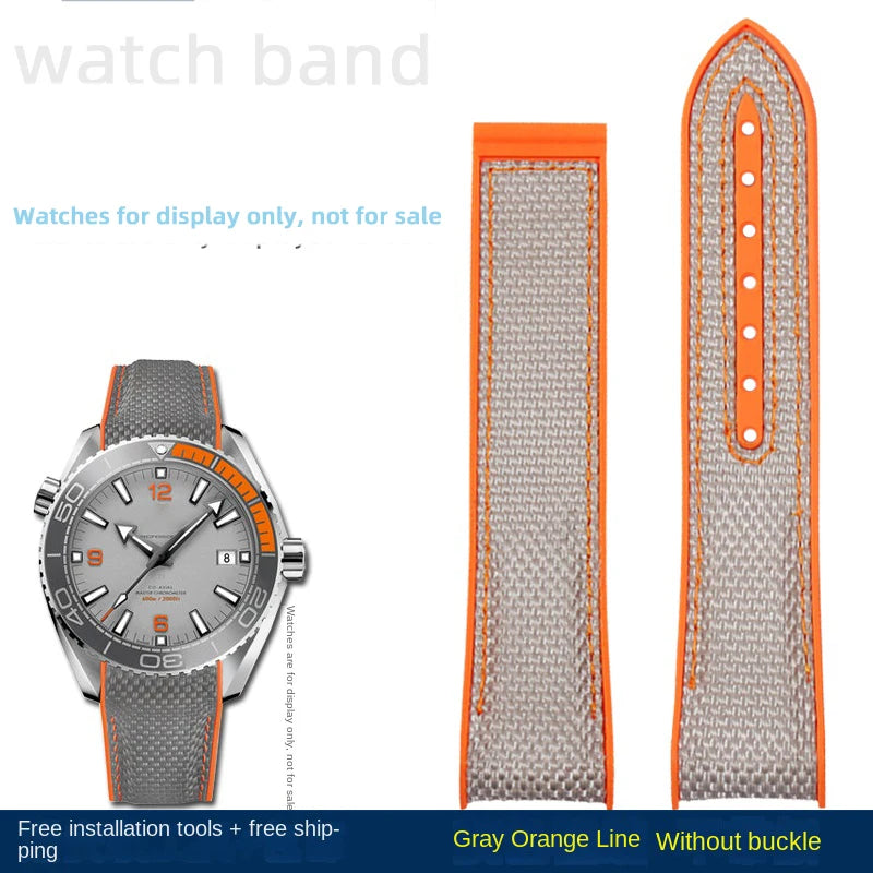 For Omega Planet Ocean 600 nylon strap 22mm AT150/007 quarter orange Seamaster 300 rubber strap curved waterproof men's bracelet
