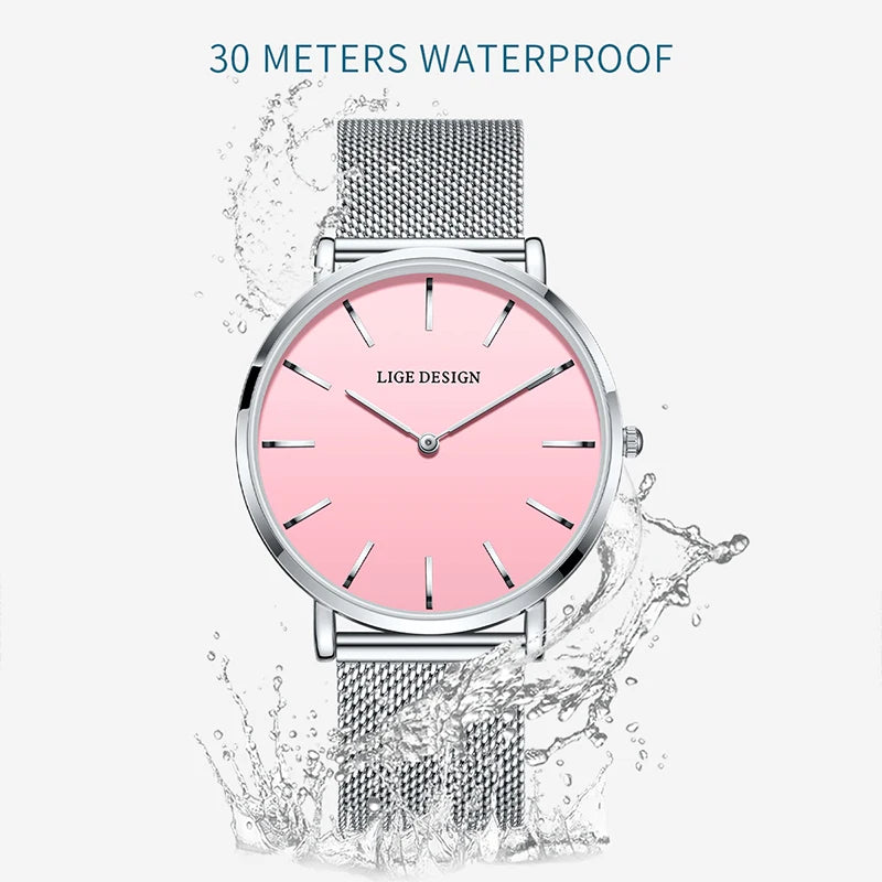 LIGE NEW 2026 TOP Elegant Women's Watches Fashion Simple Ladies Watches Quartz Waterproof Watches for Women Relogio Feminino+BOX