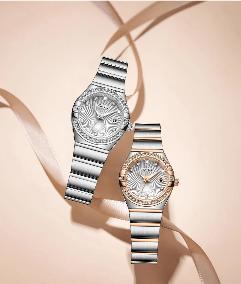 Sunkta Woman Watch LIGE Fashion Luxury Elegant Retro Diamond Simple Stainless Waterproof Casual Calendar Quartz Women's Watches