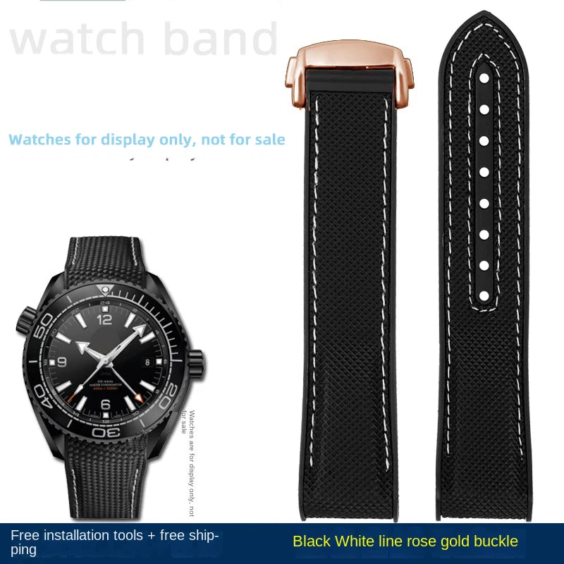For Omega Planet Ocean 600 nylon strap 22mm AT150/007 quarter orange Seamaster 300 rubber strap curved waterproof men's bracelet