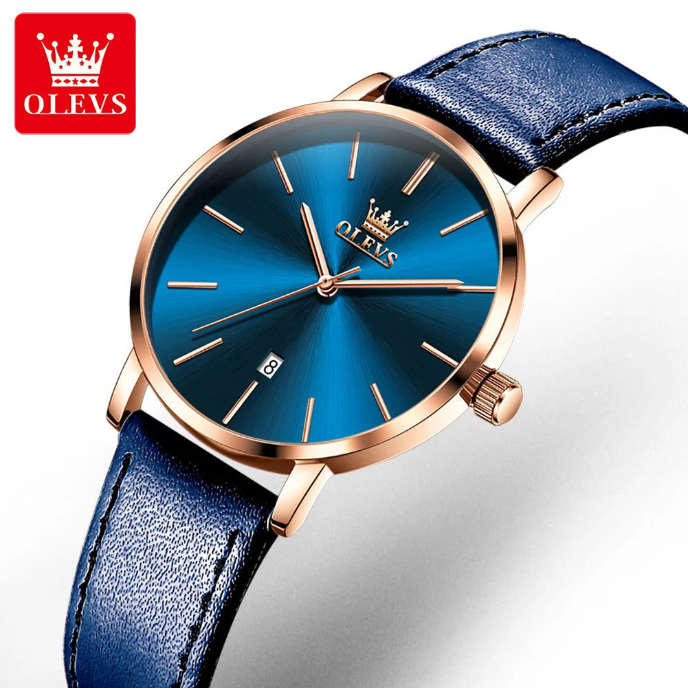 OLEVS 5869 Woman Watch Ultra Thin Waterproof Original Quartz Watch for Women Minimalist Elegant Leather Strap Ladies Wrist Watch