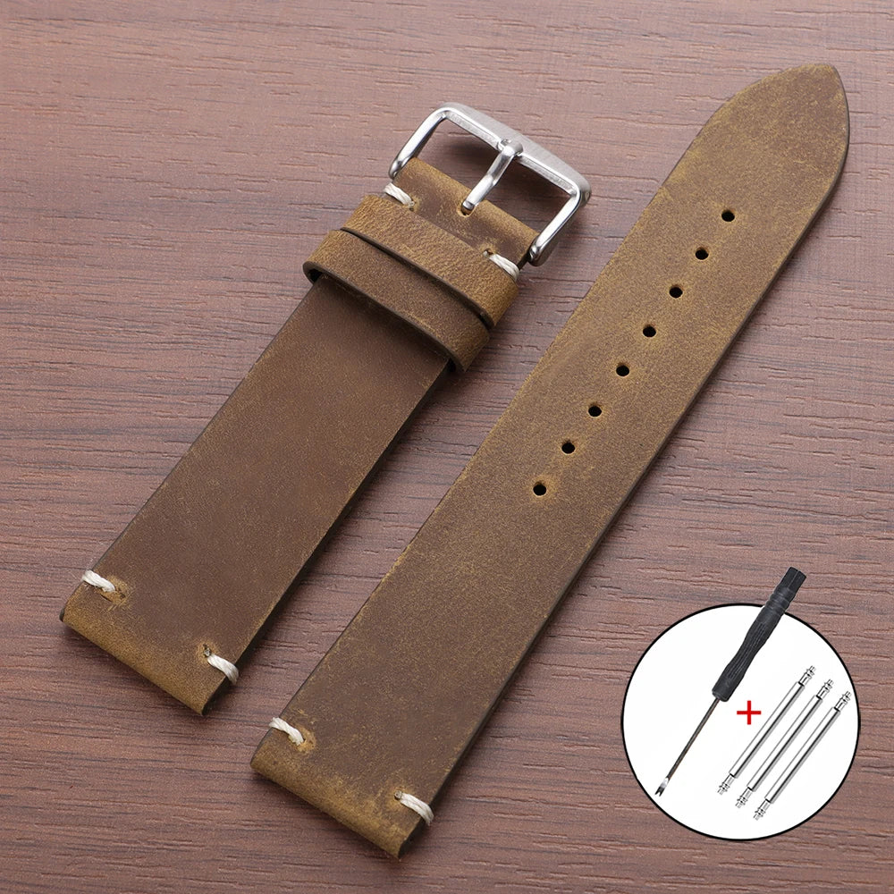 Vintage Brown Leather Watch Band Stitching Cowhide Strap for Huawei Watch Gt3/Gt4 18/20/21/22/24mm Men Wrist Bracelet for Seiko