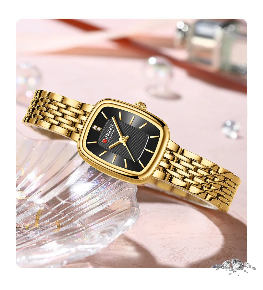 CURREN 9093 Fashion Quartz Women Watch Elegant Square Dial Gold Stainless Steel Strap Waterproof Leisure Ladies Business Watches