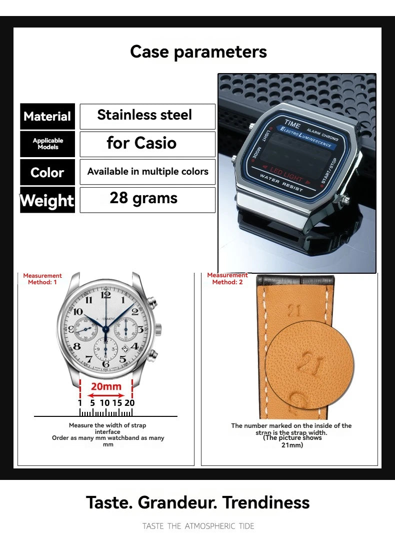 A168 case mod kit Stainless steel metal Bezel watch Case+Strap For Casio A168WG/WA/WGG/WEHA Series Modified Suit watchband+Tool