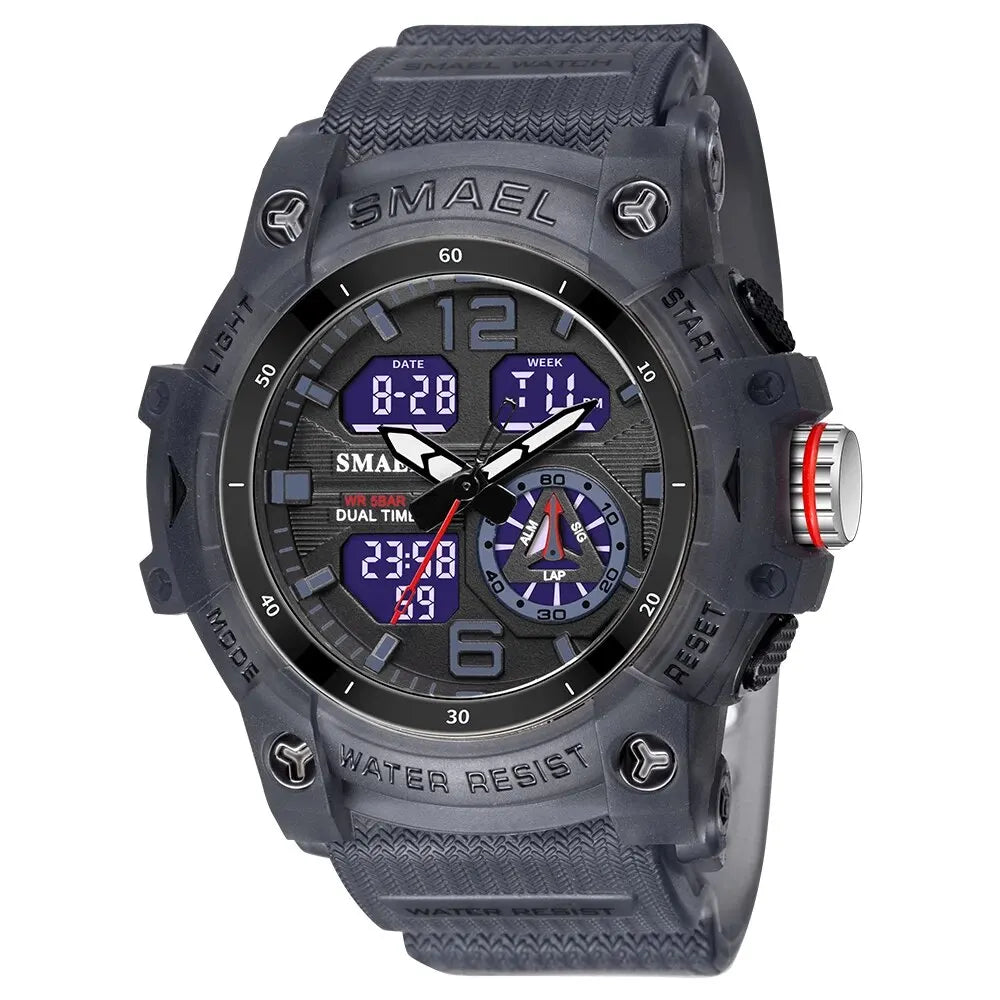 SMAEL Sport Watch Military Wristwatch for Men Alarm Stopwatch LED Digital Back Light Dual Time Display Waterproof Watch Men 8007