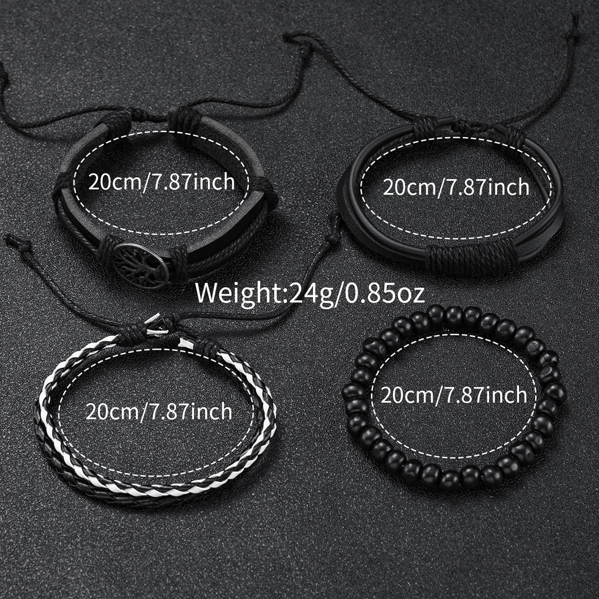 5PCS/Set Men's Watch Fashion Arabic Dial Analog Quartz Watches Vintage Leather Bracelets Set（Without Box）