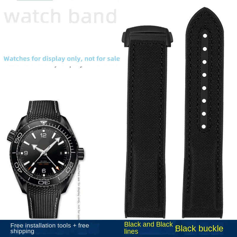 For Omega Planet Ocean 600 nylon strap 22mm AT150/007 quarter orange Seamaster 300 rubber strap curved waterproof men's bracelet