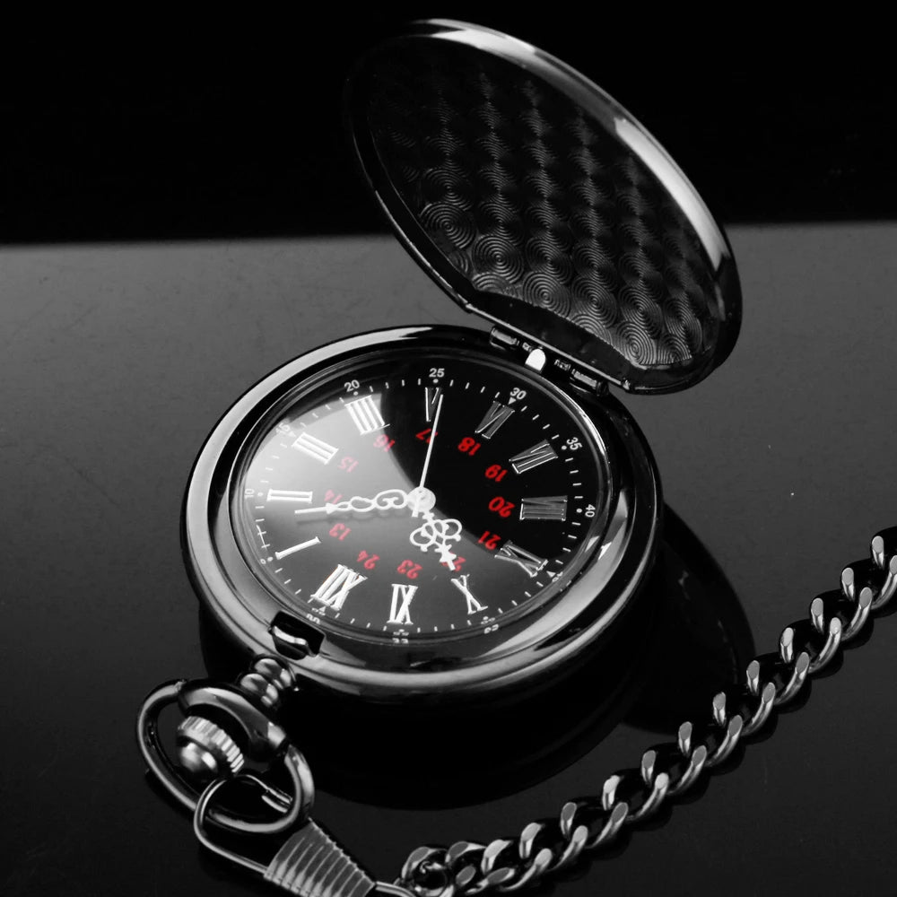 Classic Fashion 37CM Fob Chain Smooth Steel Polish Quartz Pocket Watch Mens Pendant Gifts