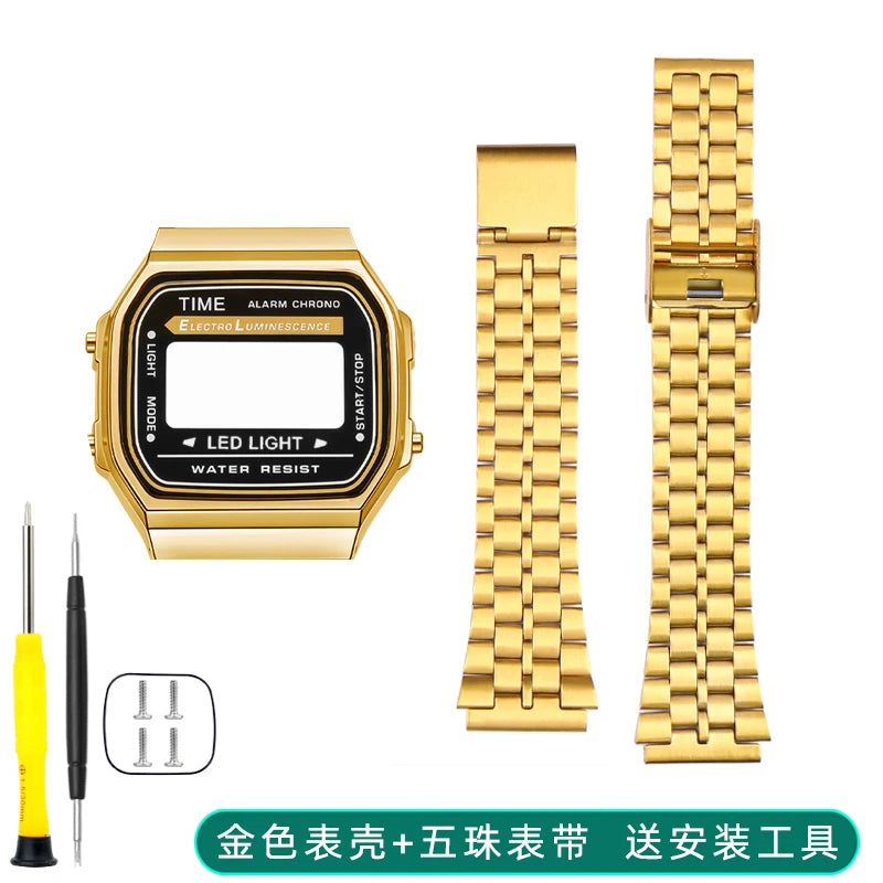 A168 case mod kit Stainless steel metal Bezel watch Case+Strap For Casio A168WG/WA/WGG/WEHA Series Modified Suit watchband+Tool