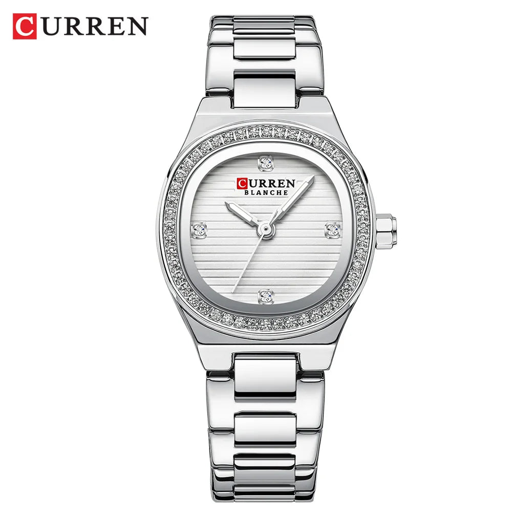 CURREN Fashion Casual Quartz Wristwatches for Women Simple Dress Watch Ladies Stainless Steel Bracelet with Luminous Hands
