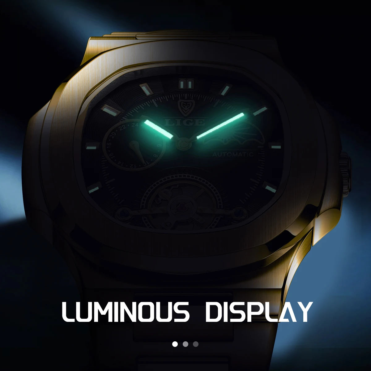 LIGE Mens Mechanical Watches Top Brand Luxury Square Automatic Watch For Men Waterproof Stainless Steel Clock Gift Montre Homme