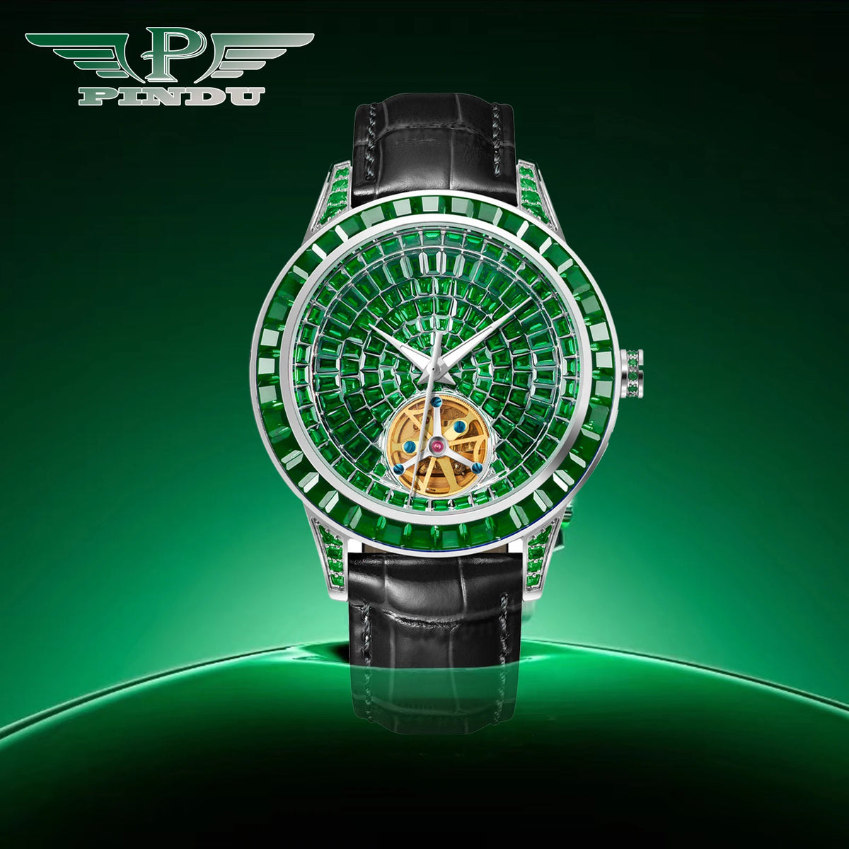 PINDU Brand Design New 43MM Mechanical Watch Men Diamond Dial Stainless Steel Waterproof TOP-Luxury Automatic Mechanical Watch