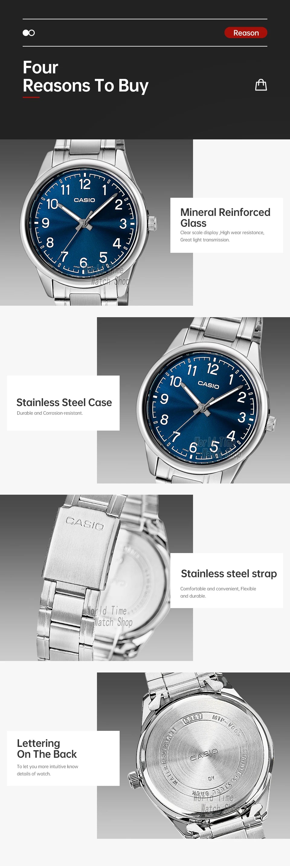 Casio Watch for Men Simple Relogio Waterproof Business Casual Watch MTP-V005D-2B4 Steel Belt Series