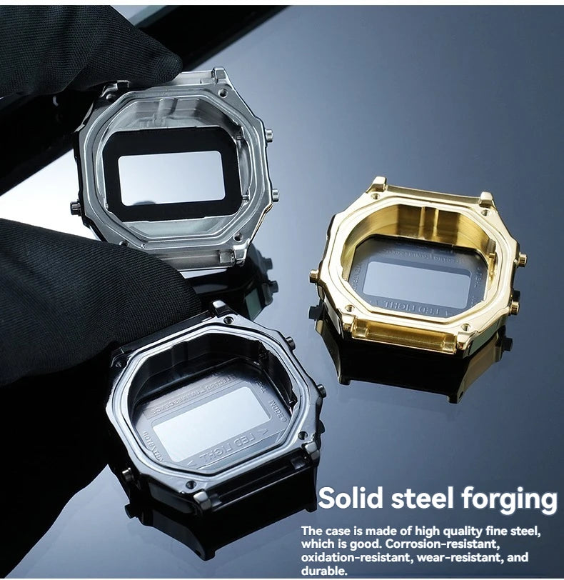 A168 case mod kit Stainless steel metal Bezel watch Case+Strap For Casio A168WG/WA/WGG/WEHA Series Modified Suit watchband+Tool