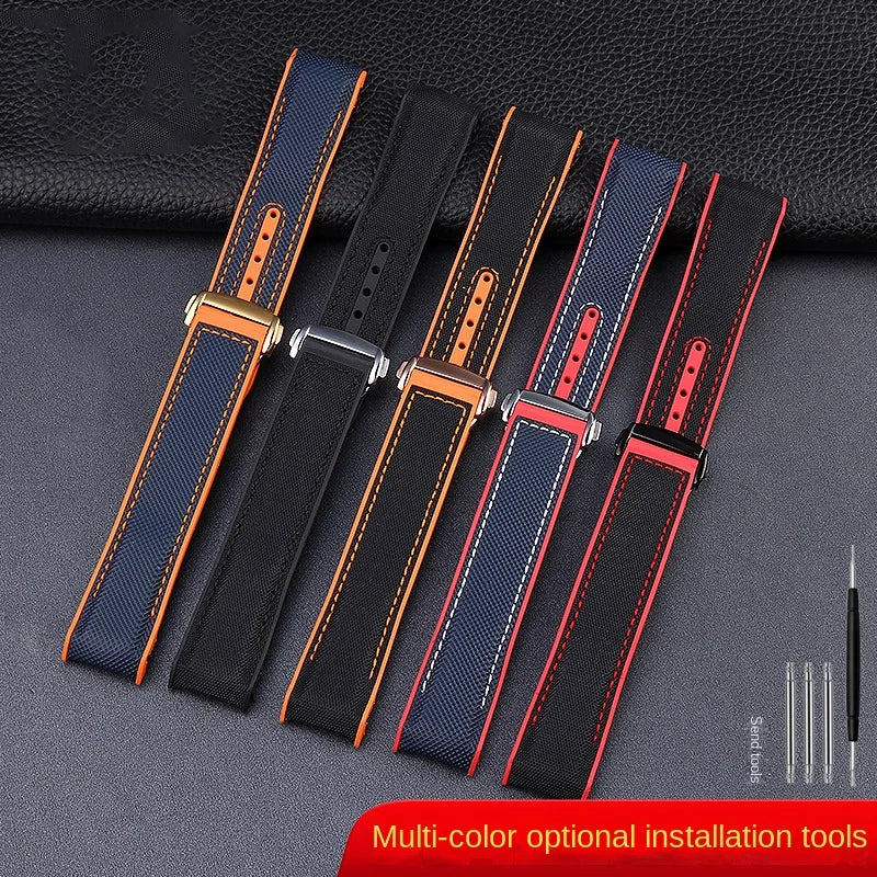 For Omega Planet Ocean 600 nylon strap 22mm AT150/007 quarter orange Seamaster 300 rubber strap curved waterproof men's bracelet