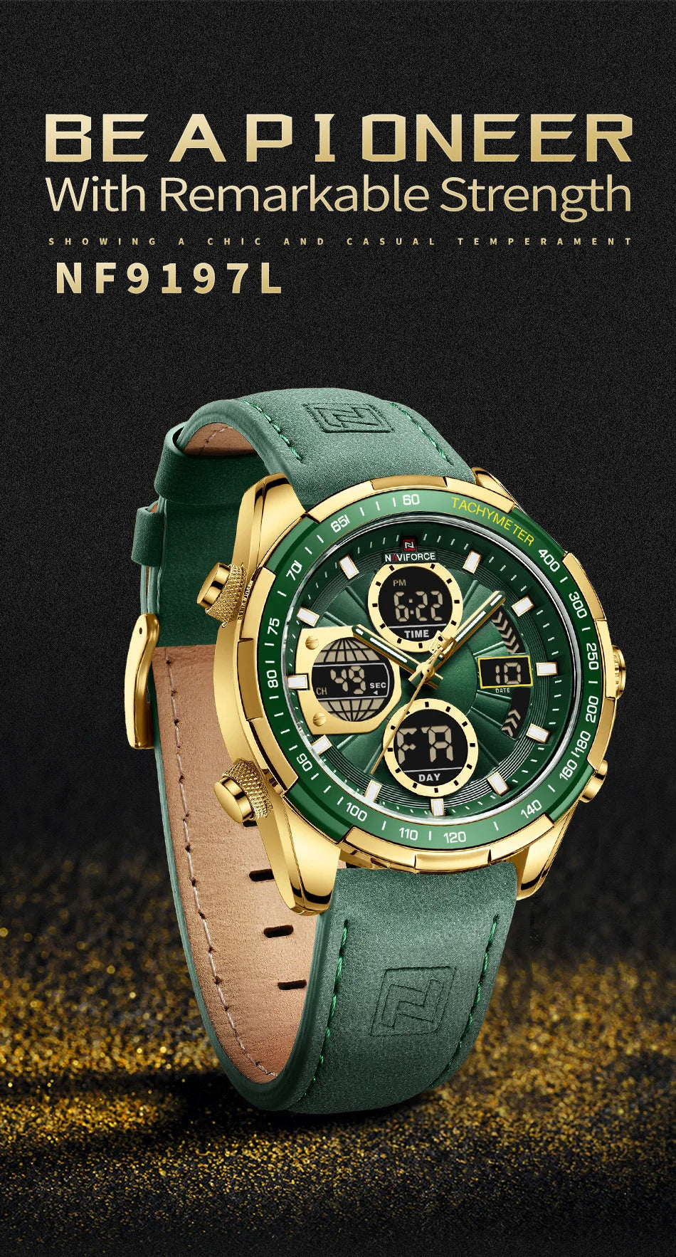 NAVIFORCE New Fashion Multifunctional Men Watches Top Brand Genuine Leather Waterproof Digital Analog Quartz Luminous Male Clock