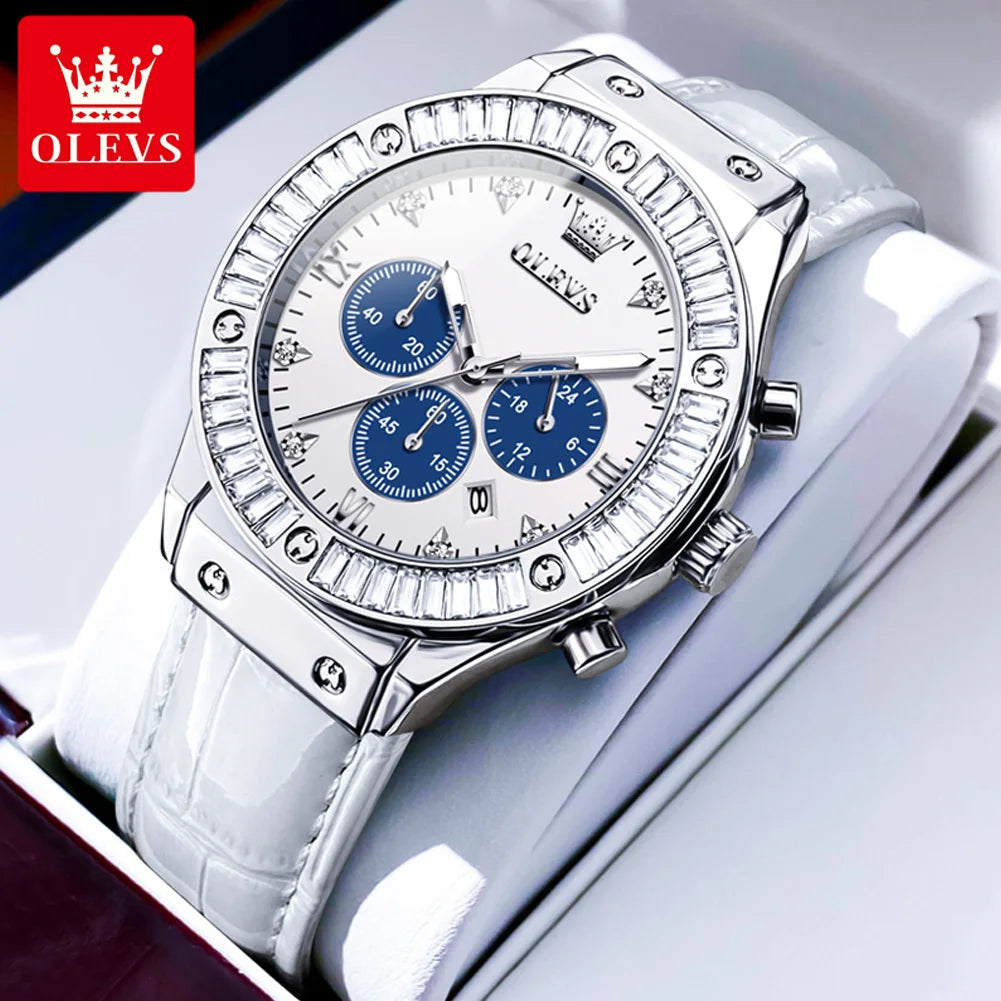 OLEVS Analog Quartz Watch for Women Leather Strap Waterproof Luxury Elegant Ladies' Watches Business Luxury Ladies Wristwatch