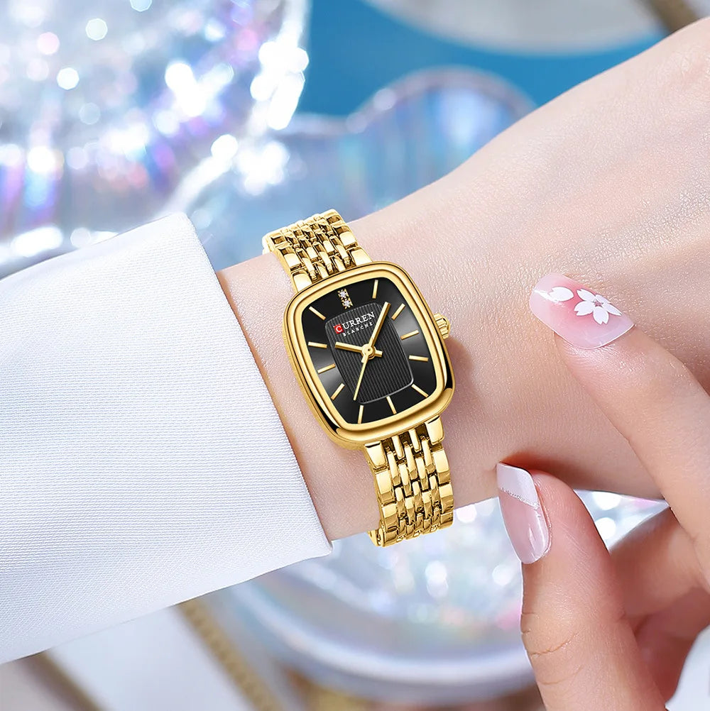 CURREN 9093 Fashion Quartz Women Watch Elegant Square Dial Gold Stainless Steel Strap Waterproof Leisure Ladies Business Watches