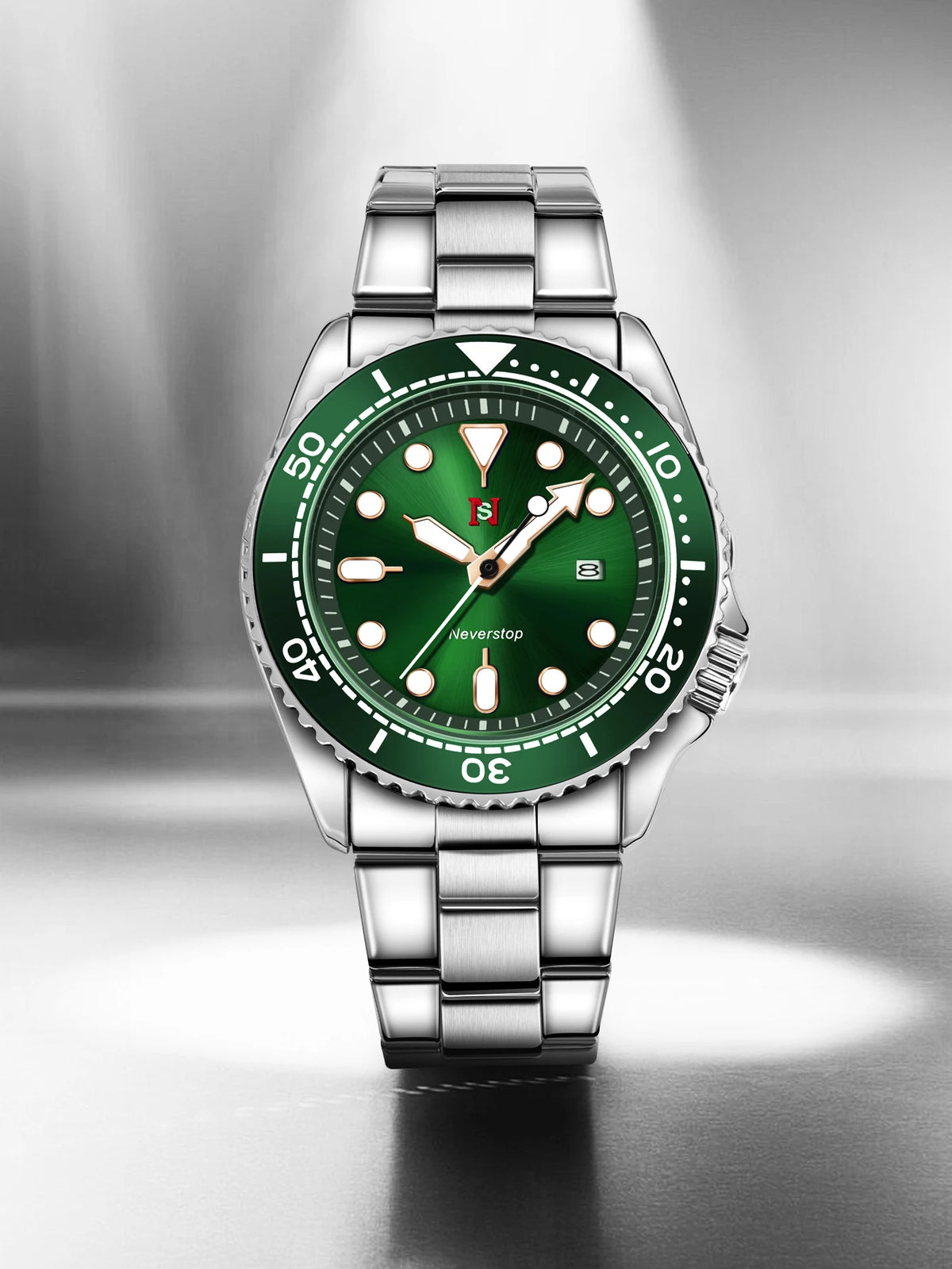 NS Mens Sports Watch | Multi-Color High-Contrast Dial and Markers Ceramic Bezel Stainless Steel Band Versatile Style