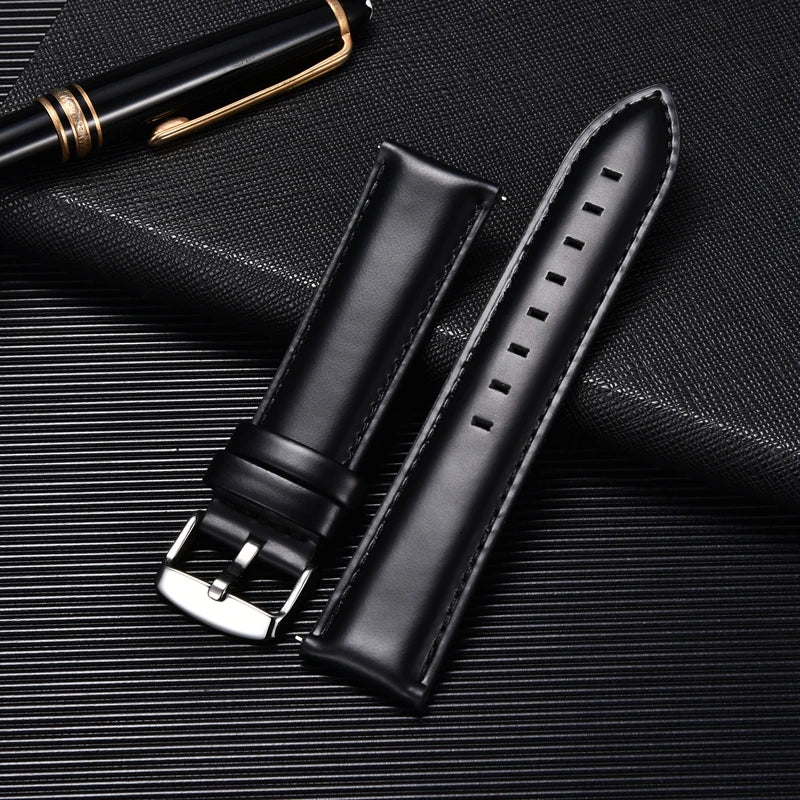 Business Genuine Leather Strap Quick Release Band Black Brown Calf Leather Men Retro Watchband 20mm 22mm