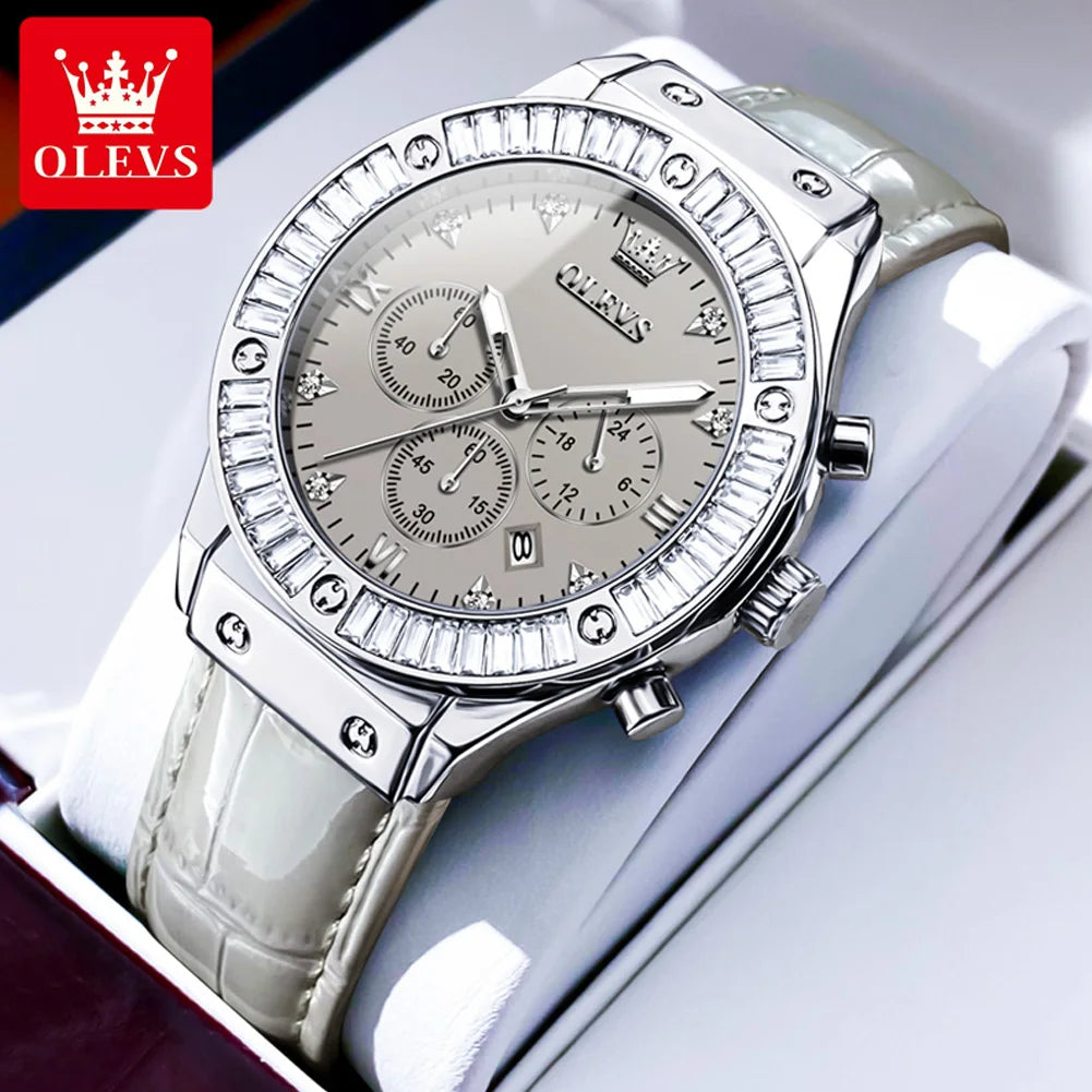 OLEVS Analog Quartz Watch for Women Leather Strap Waterproof Luxury Elegant Ladies' Watches Business Luxury Ladies Wristwatch