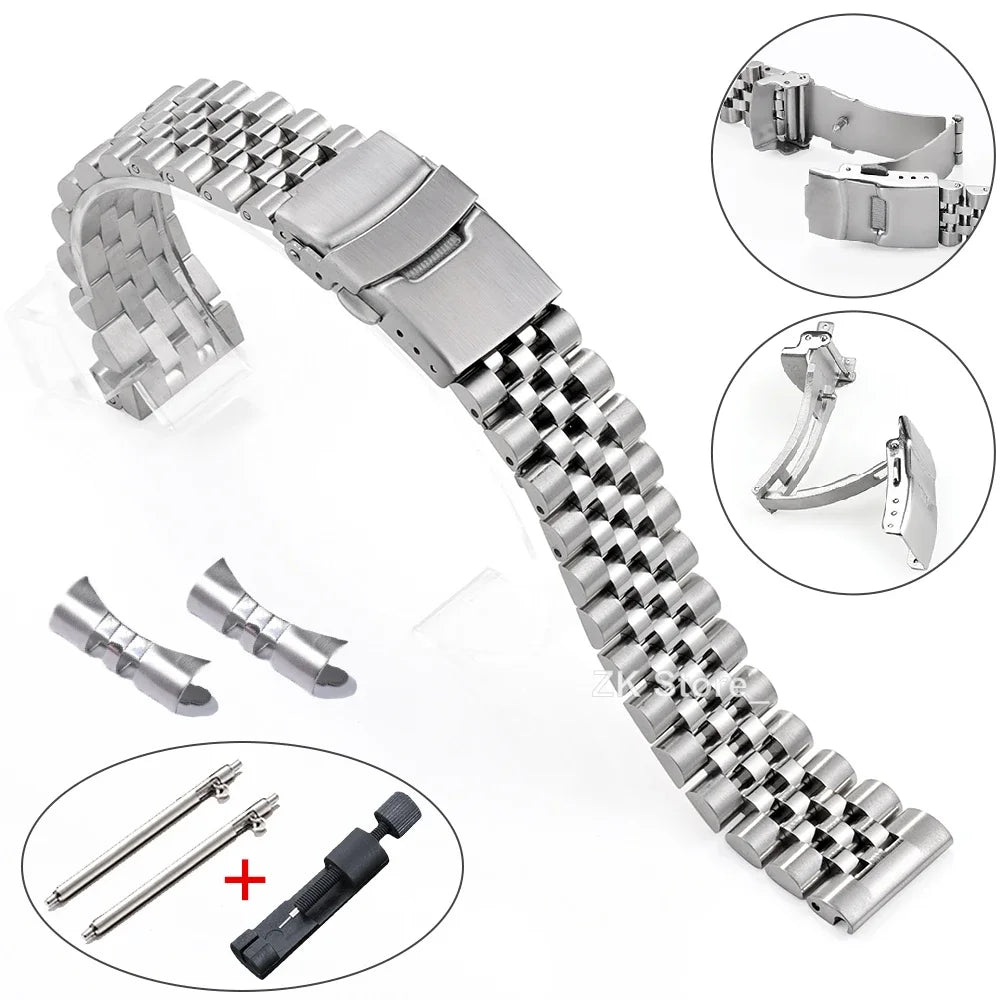 Straight End Stainless Steel Strap for Jubilee SKX007/009 Curved End Metal Watch Band 18mm 19mm 20mm 21mm 22mm Bracelet